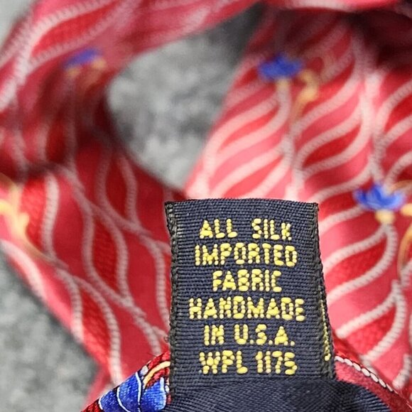 Faberge Necktie Men’s Red Pink Blue Flower All Silk Tie Handmade USA - Picture 7 of 8